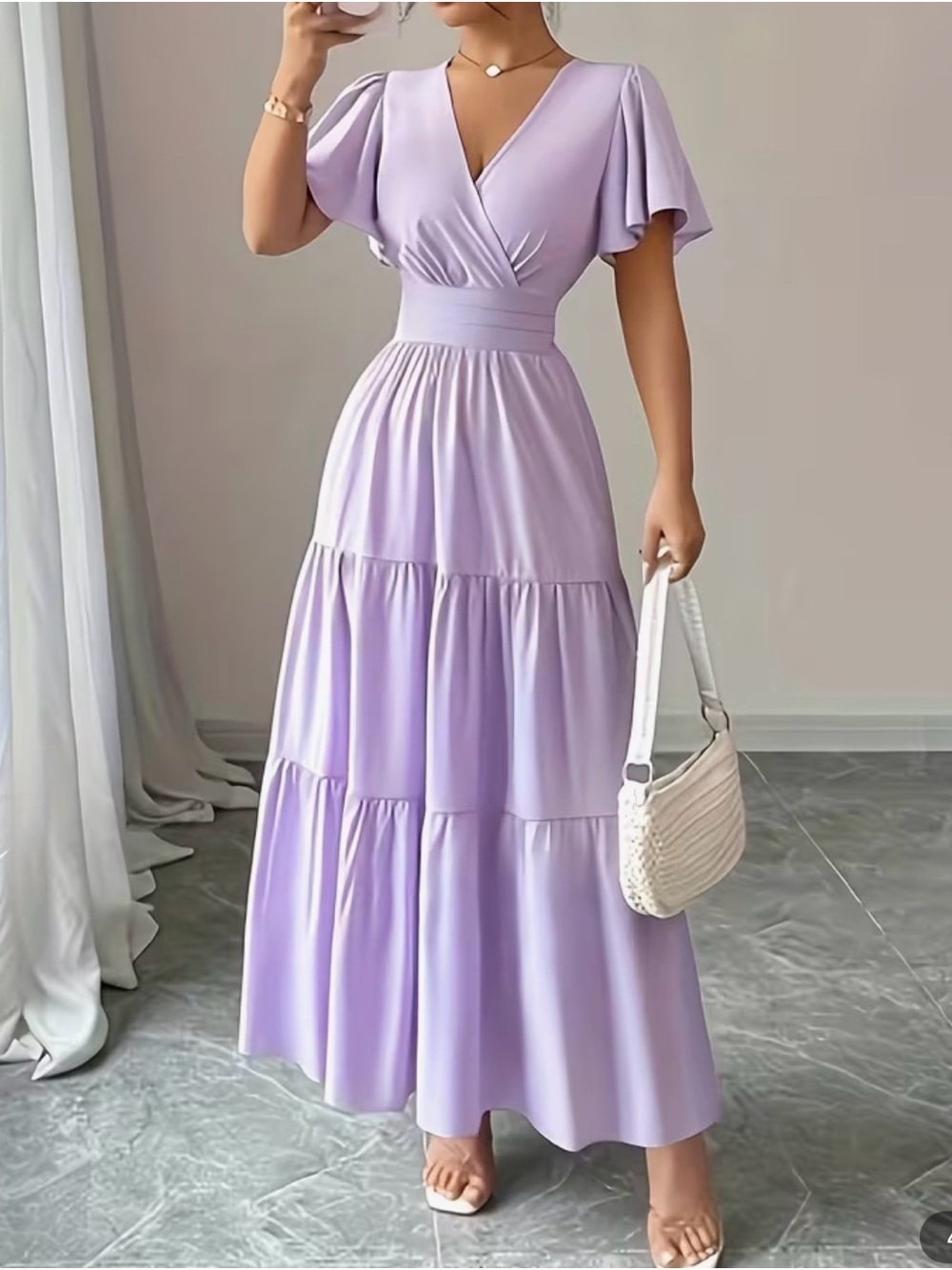 Elegant Lavender Tiered Maxi Dress